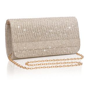 Elegant Rose Gold Clutch Purse, Knitted Metallic Evening Bag With :]